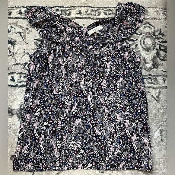 LOFT Black and Pink Leaf Print Blouse - Picture 1 of 4